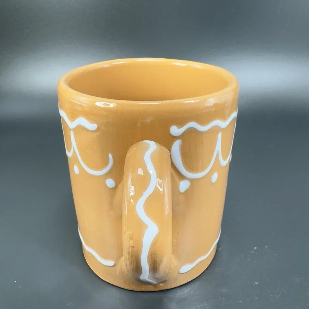 Pier 1‎ Coffee Mug Cup Brown Gingerbread White Swirl Mug Hand Painted Italy